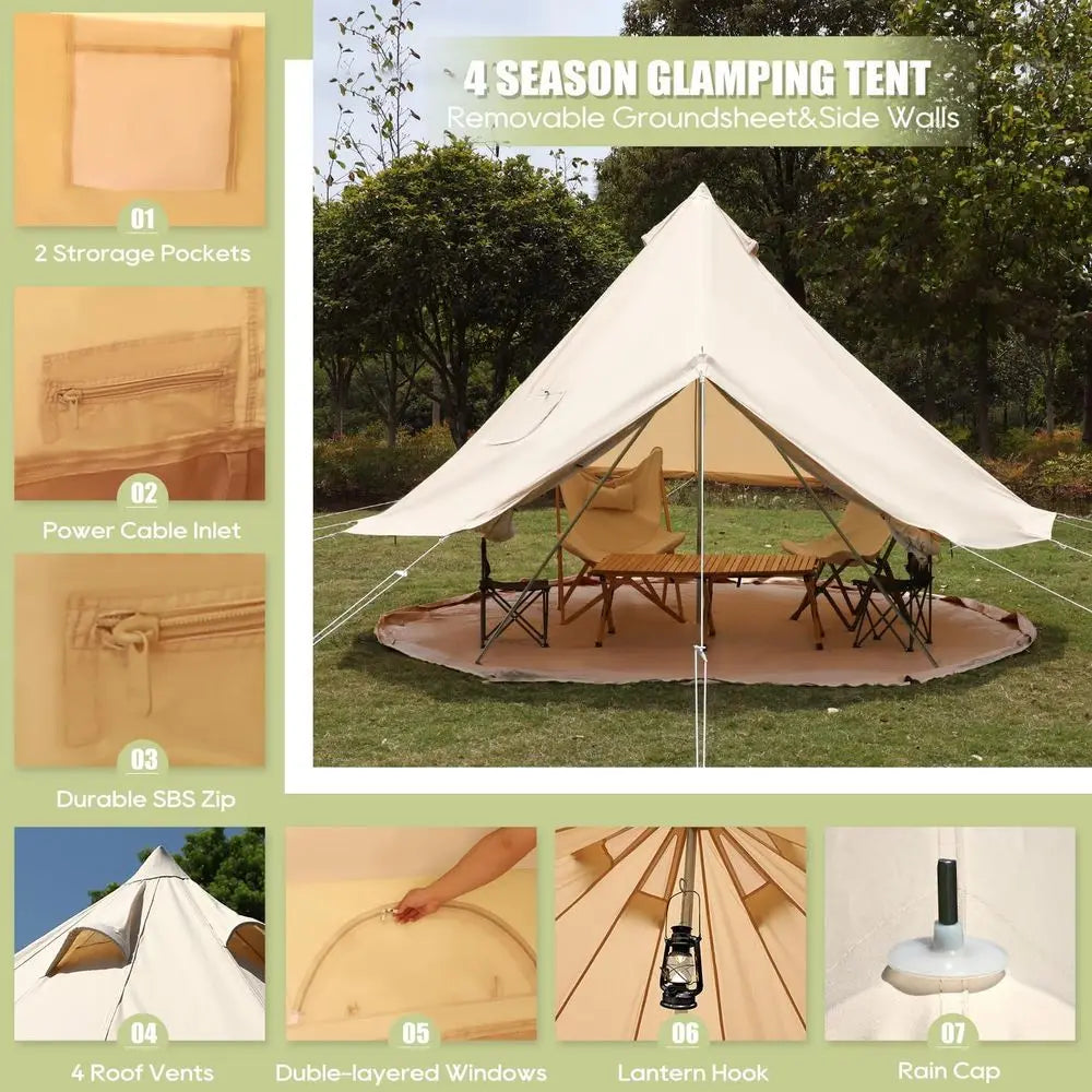4-Season Family Yurt Tent with Stove Jack for 4-8 People, Luxury Cotton Canvas