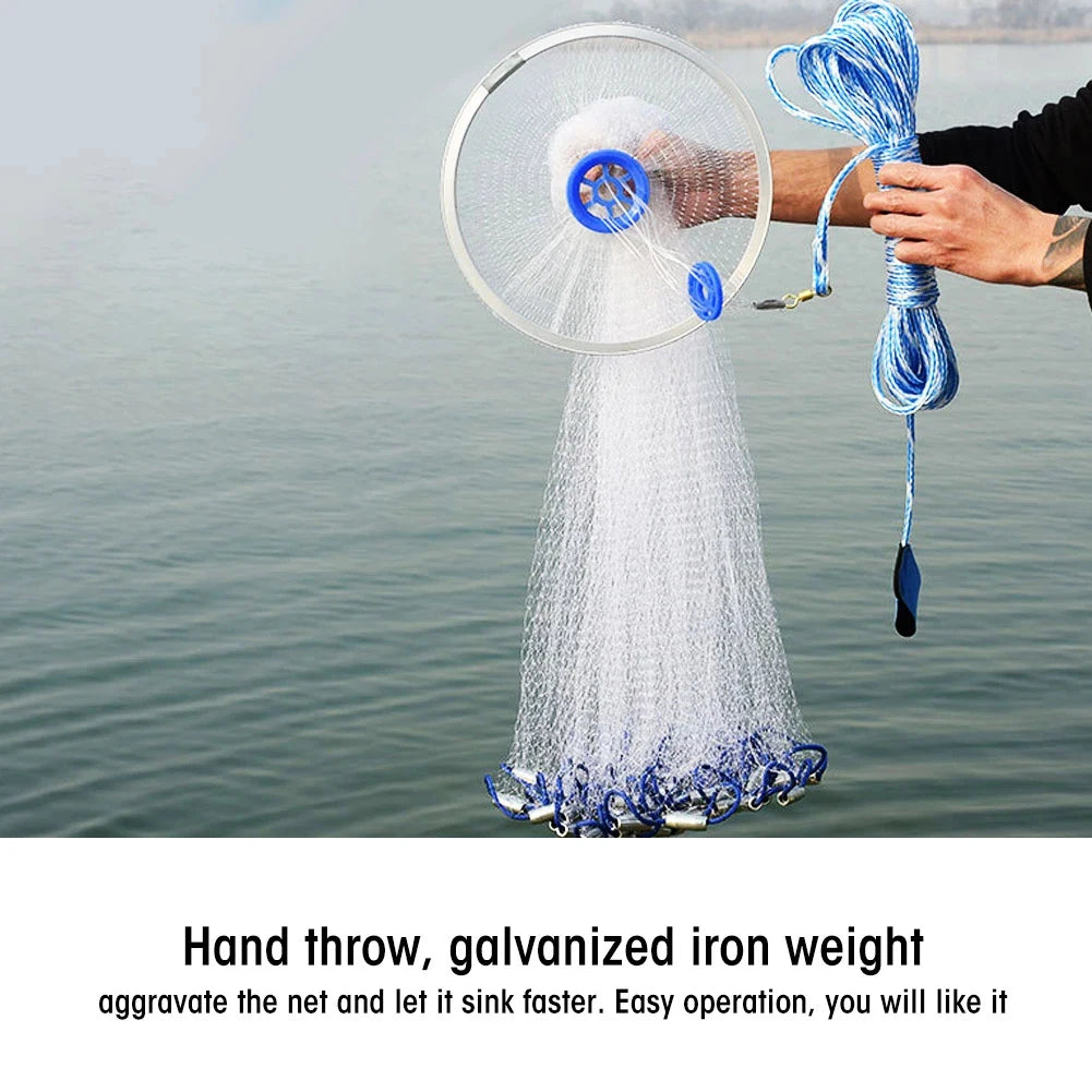 Universal Hand Throw Fishing Net Quick Throw Nylon Monofilament Mesh Net For Lake Water