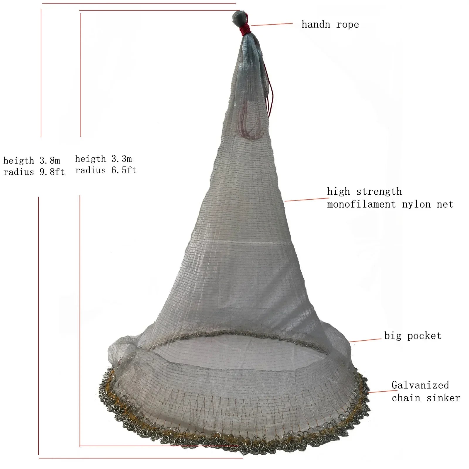 Korea Style Cast Net10ft Cast Nets for Fishing High Strength Monofilament Nylon Network Hand Throw Net Fish Trap Red De Pesca