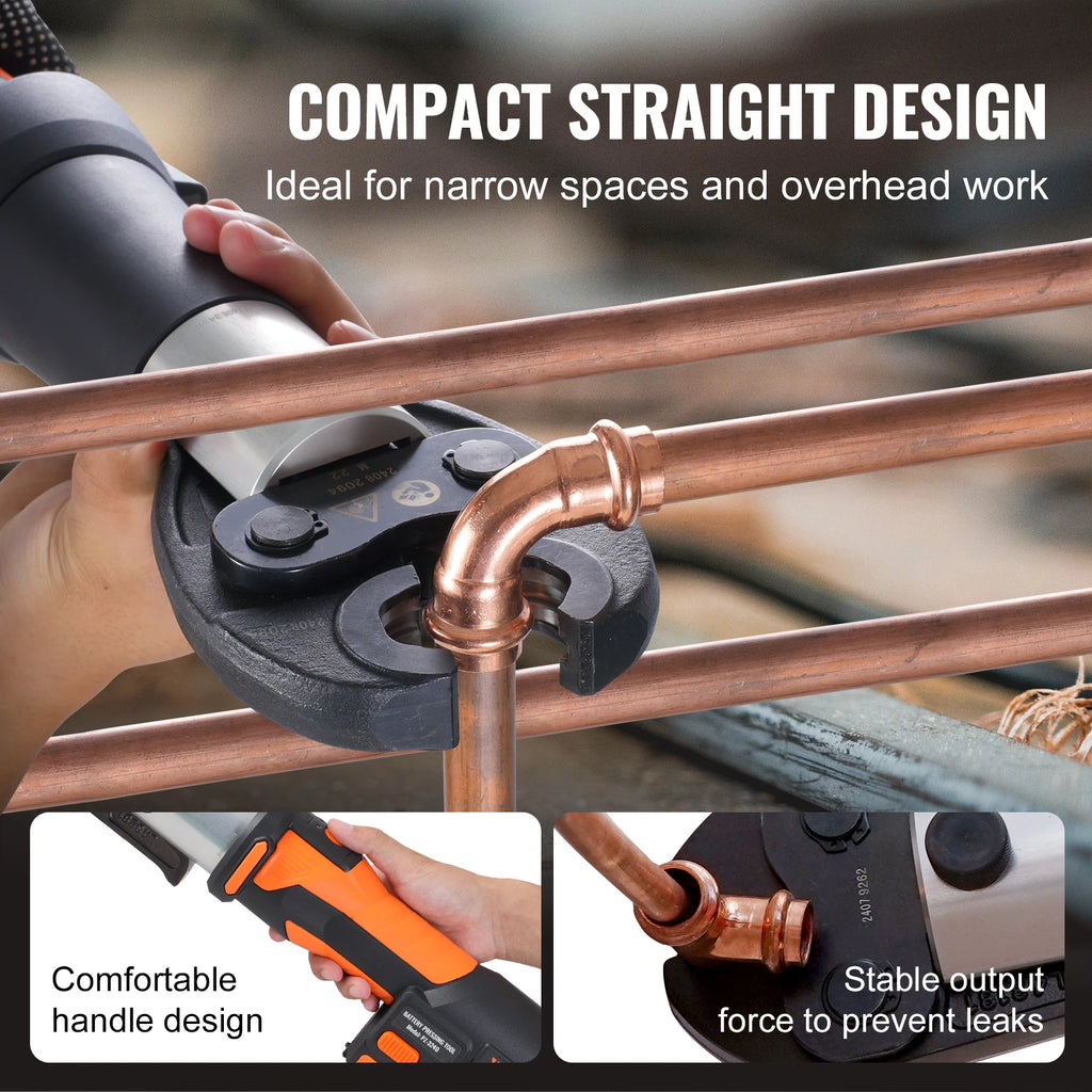 SucceBuy Pipe Crimping Tool 18V Electric Pro Press Tool for 1/2" 3/4" 1" Copper Pipes Press Tool Kit with 3 Jaws 2Pcs Batteries