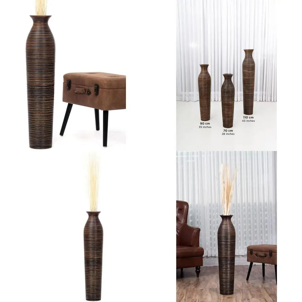 Large Wooden Floor Vase - 34 Inch Tall for Home Decor, Suitable for Fake Plants and Pampas Grass in Farmhouse Style