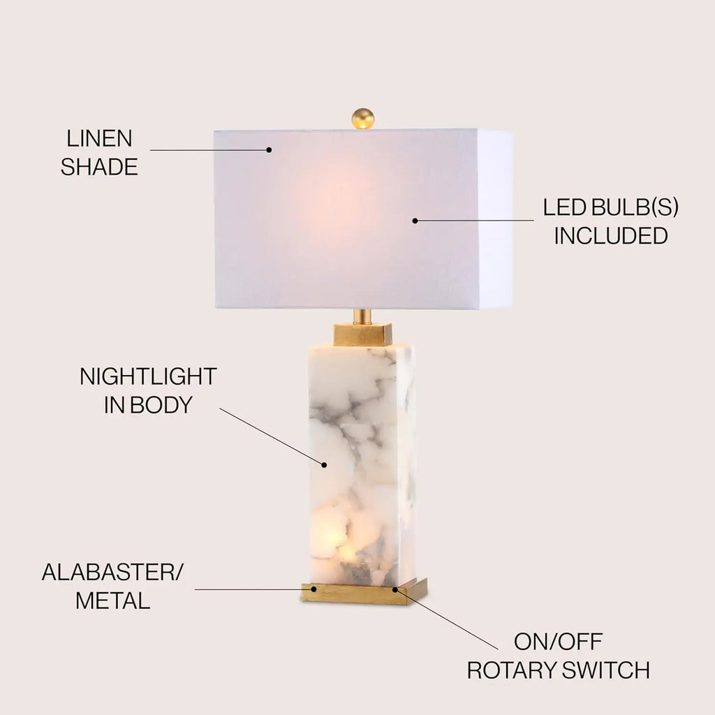 27.5" Alabaster LED Table Lamp with Gold Leaf, Coastal Contemporary Design for Bedroom Living Room Office