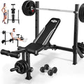 Adjustable Weight Bench Press Set 900LBS with 72''W Squat Rack Leg Extension/Curl Foldable Workout Bench for Full Body Fitness