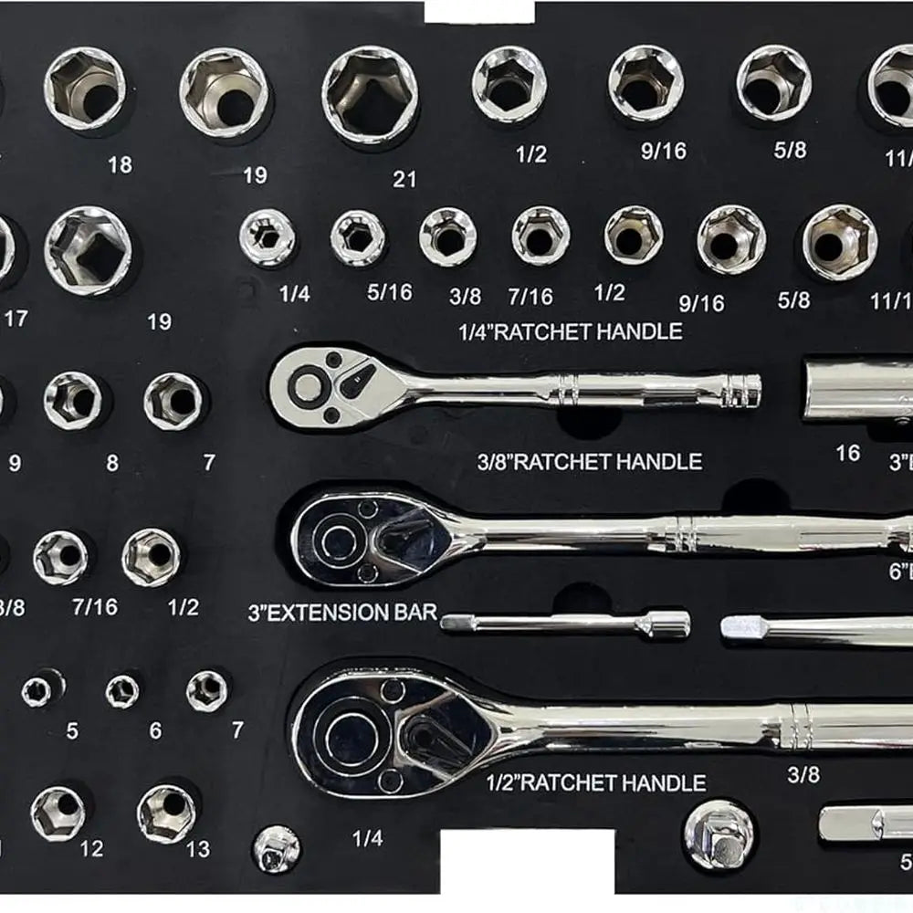 439-Piece Mechanic Tool Set in Heavy-Duty 3-Drawer Steel Box with 4-Tier Socket, Wrenches & Pliers. Portable Household Tool Kit