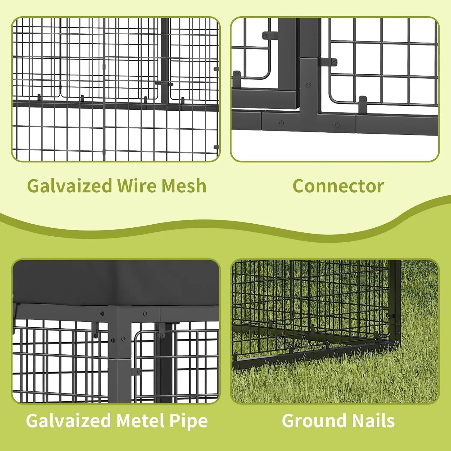 Large Outdoor Dog Enclosure,Heavy Duty Dog Cage with Roof,Galvanized Steel Dog Kennel Fence with Double Safety, Customized
