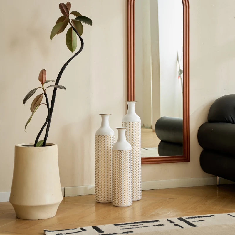 Floor Modern Style White 3 Piece Set Gorgeous Home Decoration Large Glazed Metal Vase