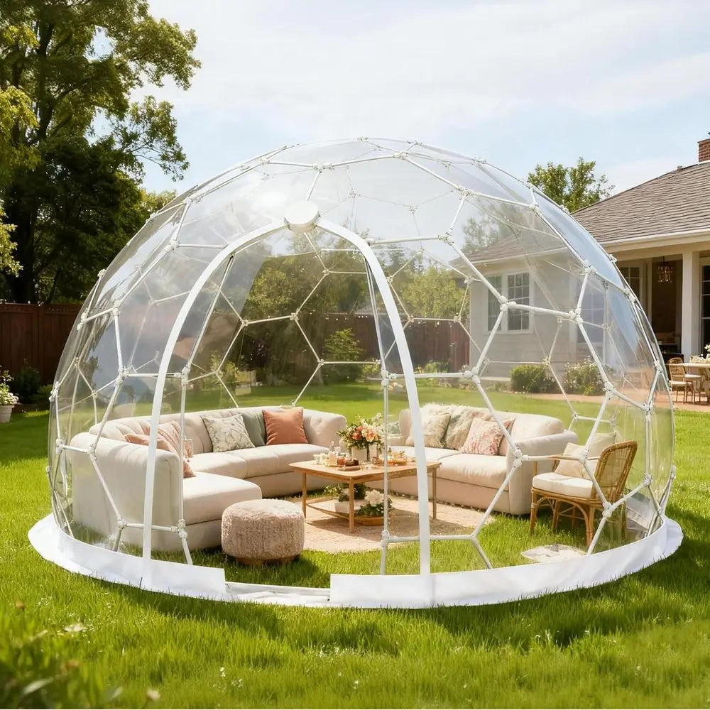 12ft x 7.2ft Clear PVC Outdoor Dome Tent for 4-7 People, Waterproof Bubble House for Camping and Backyard Parties