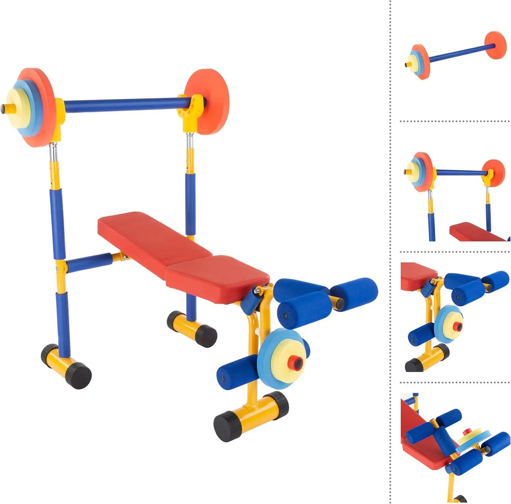 Children's Fitness Set: Adjustable Weight Bench, Barbell, and Foam Weights for Safe Play