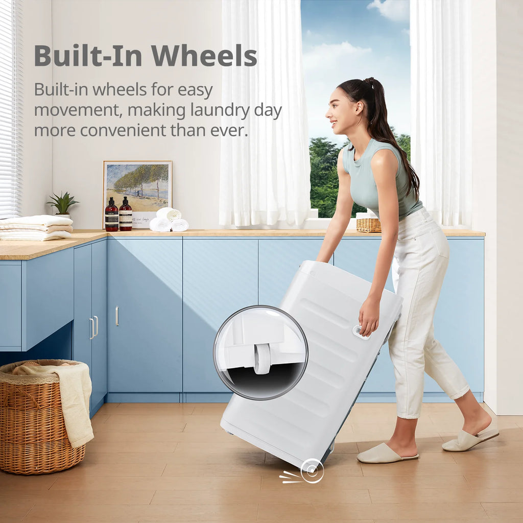 Comfee 0.9 cu.ft Portable Washing Machine, 5 Wash Cycles, LED Display, Compact Full-Automatic Washer with Wheels