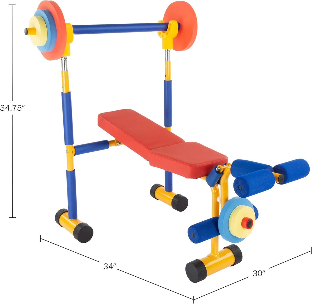 Children's Fitness Set: Adjustable Weight Bench, Barbell, and Foam Weights for Safe Play
