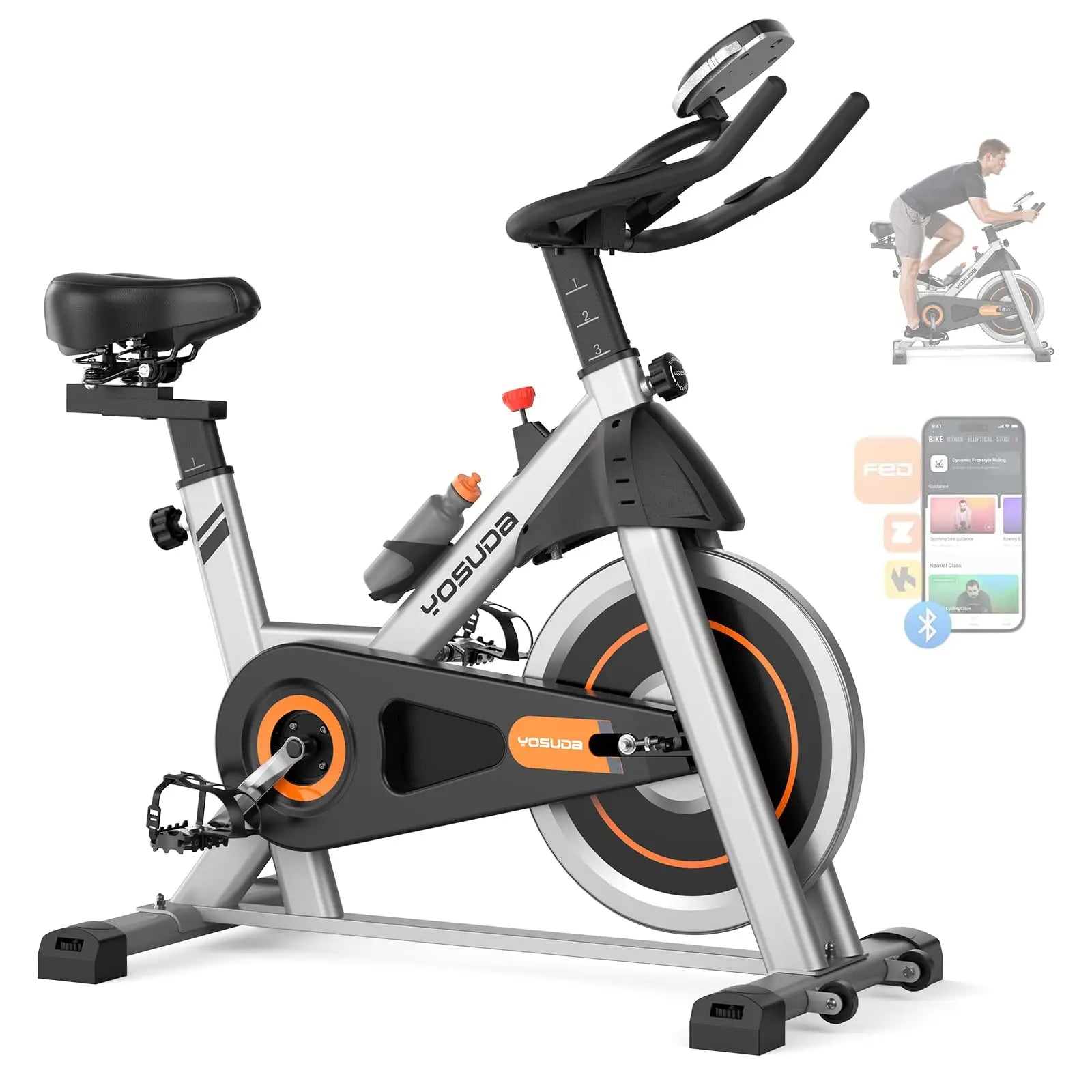 YOSUDA Exercise Bike, Brake Pad Stationary Bike for Home with Exclusive App, Magnetic Indoor Cycling Bike with 300 lb Weight
