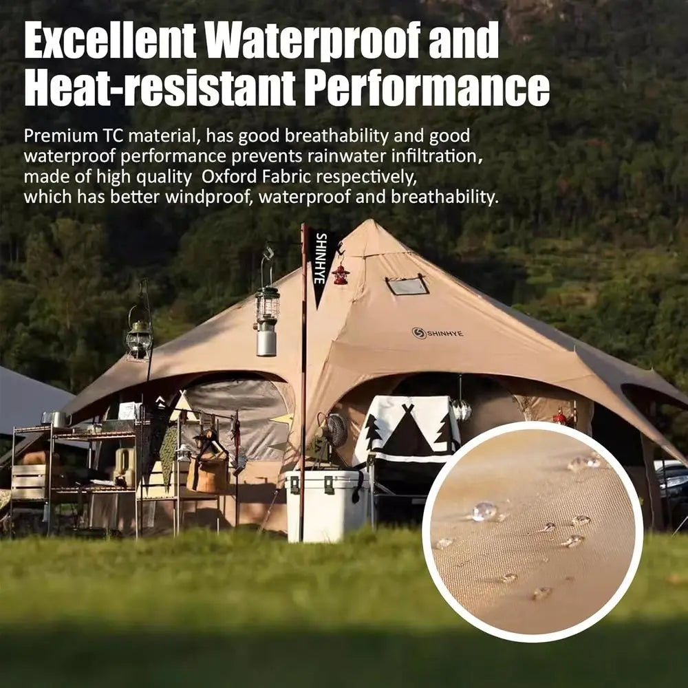 16.4ft Waterproof Canvas Tent with Stove Jack, Removable Floor, 8 Mesh Windows for 6-8 People