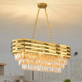 Modern Gold Crystal Chandelier,Oval Semi-Flush Mount Linear 3-Tier K9 Crystal Chandelier- dining room/kitchen island/living room