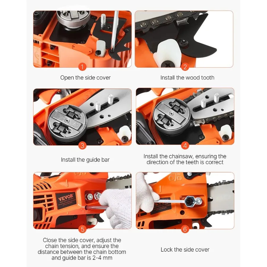 25.4 CC 2Cycle Top Handle Gas Powered Chainsaw 12 Inch Petrol Handheld Cordless Chain Saw for Tree Wood Cutting