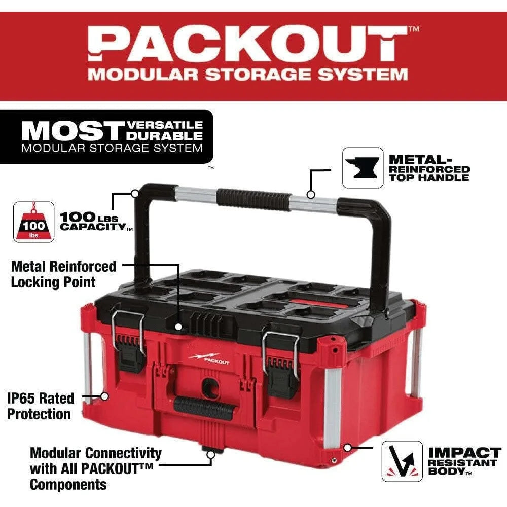48-22-8425 100-Pound Capacity Polymer Packout Large Tool Box Length 22.1 in. Width 16.1 in. Height 11.3 in.