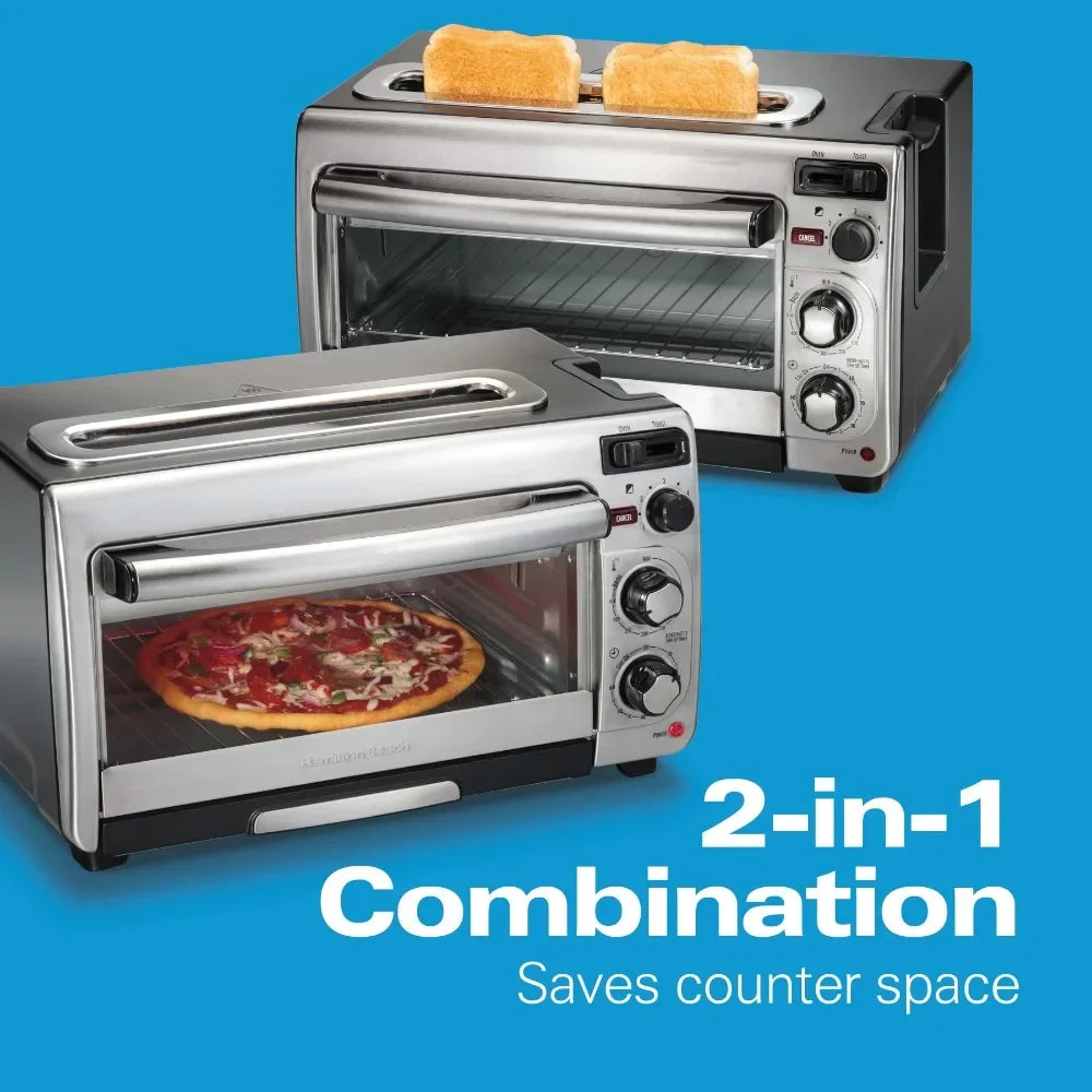 2-in-1 Oven & Toaster Combo, Space-Saving Design, Stainless Steel