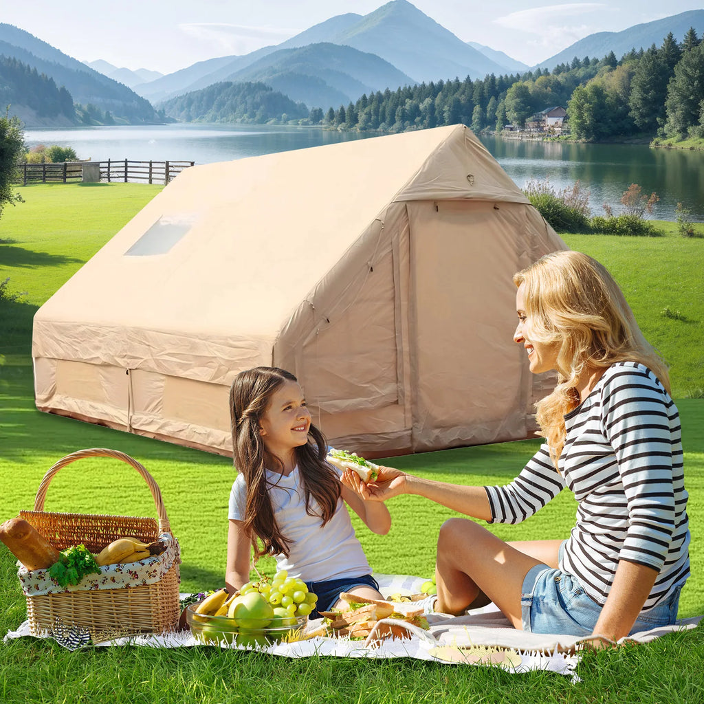 Inflatable Tent with Skylight 12-Square-Meter Air Glamping Tents Sunproof Inflatable House Outdoor Camping Waterproof Tent