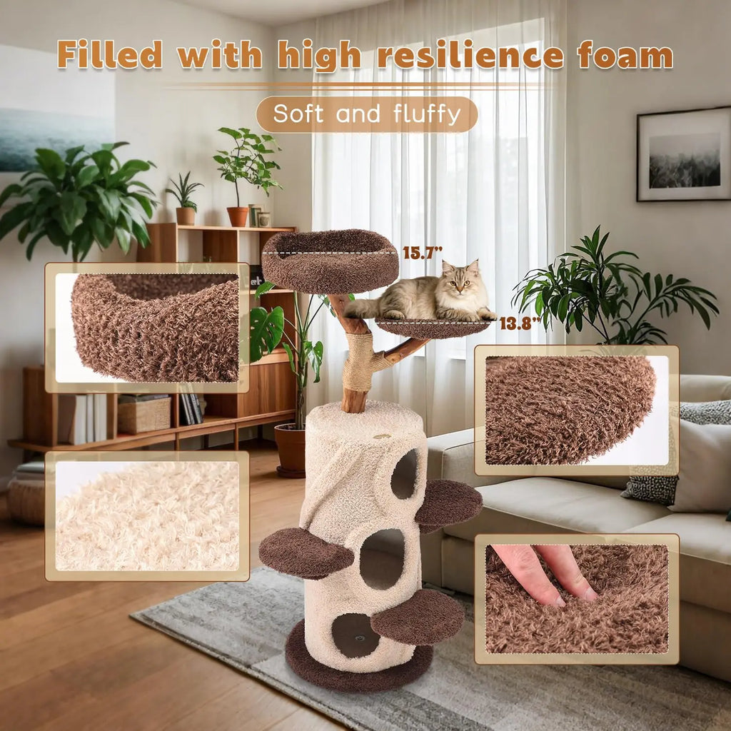 Modern Cat Tree for Indoor Cats,54.7'' Tall Luxury Treehouse Cat Tower with Wood Scratching Posts for Decoration,3, Customized
