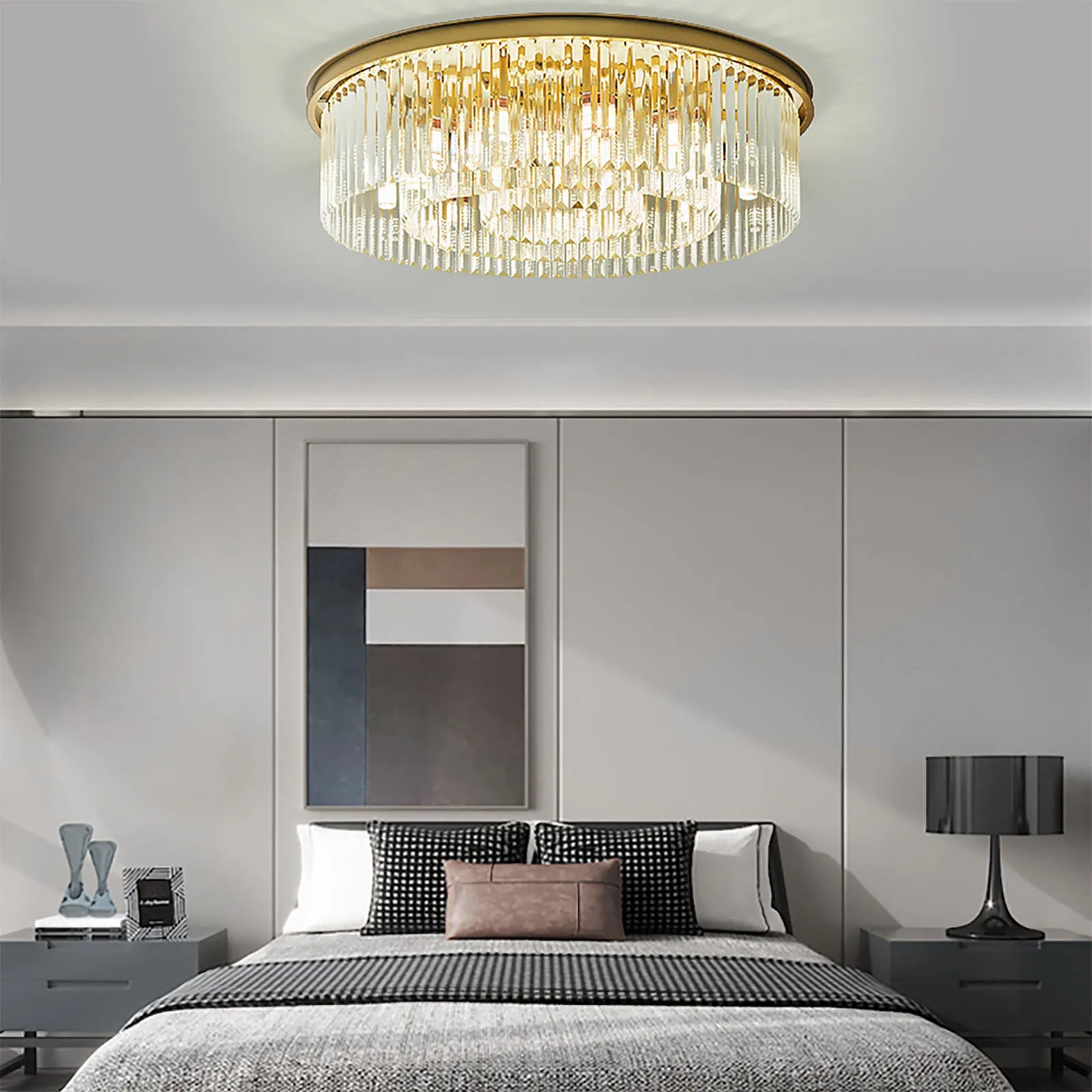 Modern Chandelier Crystal Light Fixture LED Hanging Flush Mount Ceiling Lamp Simple Home Decor Lighting 110-220V 60cm