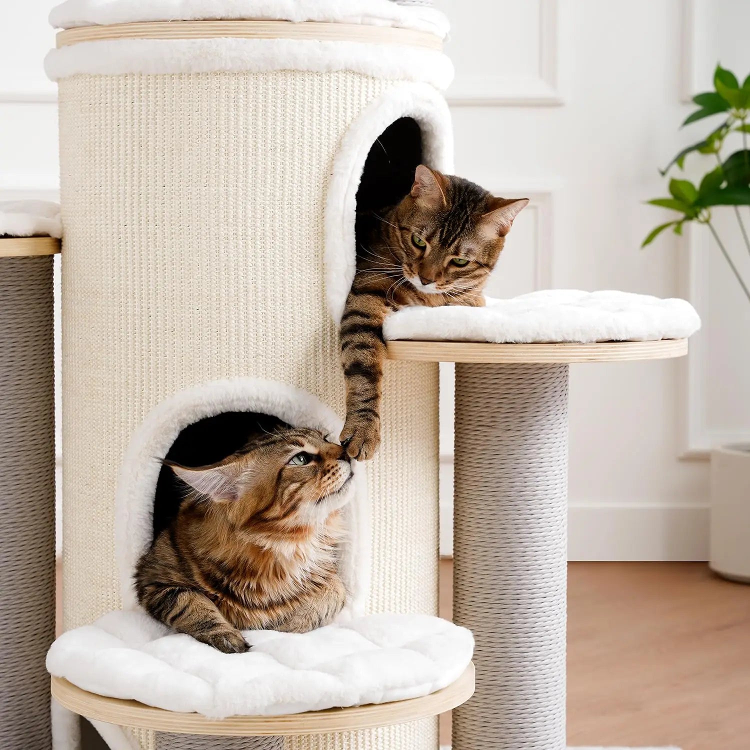 63 Inches Castle for Indoor Cats, Tall Wood Cat Tree with Hanging Toys, Solid Tower with Scratching Post, Cat, Customized