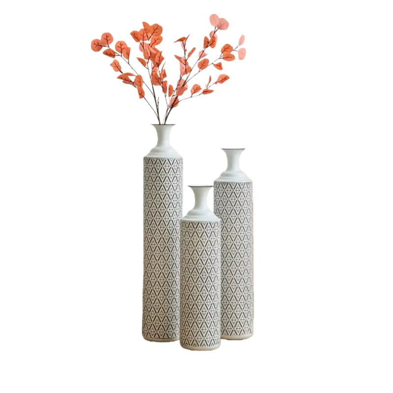 Glazed Metal Vases Home Decoration Set 3 White 24in/28.7in/33.5in Height Elegant Living Room Floor Decor Shipping From The USA