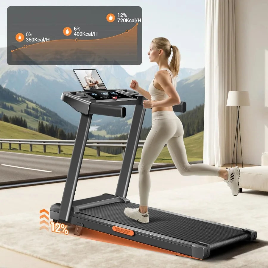 12 Incline Treadmill with Handle 3-in-1 Portable Treadmills for Home and Office Foldable Treadmills with 300 Lbs Weight Capacit