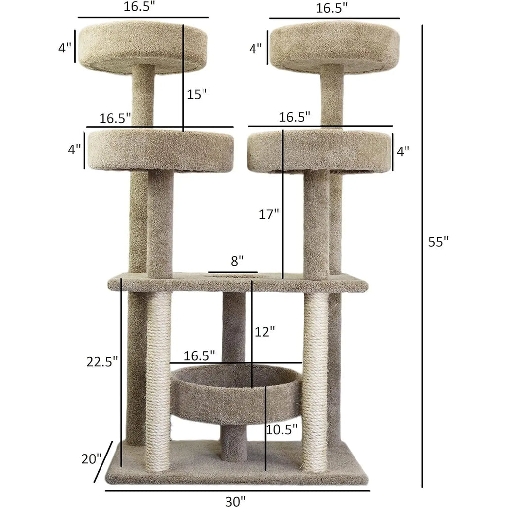 Southwestern Sanctuary Multi-Level Cat Cat Climbing Tower Cat Tree, Solid Wood and Carpet Construction, Modern Cat, Customized