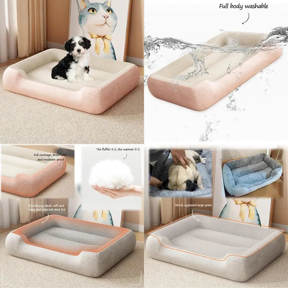 Medium Size Washable Dog Bed with Pillow for Puppy Curling Sleep, Comfortable Pet Couch Mat for Dogs