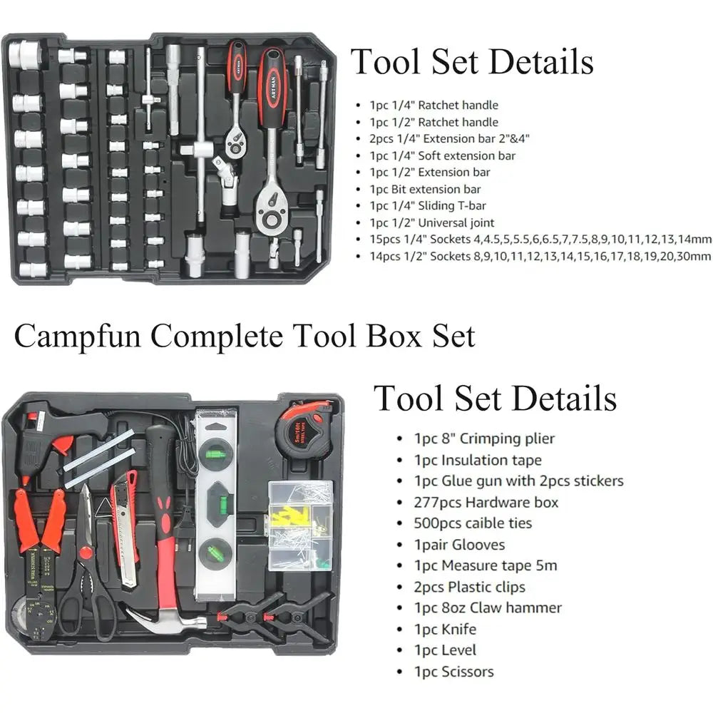 Tool Set, Household Tool Kit with Rolling Tool Box, Complete Tool Box Set Hand Tool Set with Tool Box, Mechanic Tool Set Rolling
