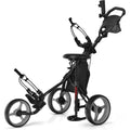 Lightweight Foldable 3-Wheel Golf Trolley with Seat, Push/Pull Cart, Foot Brake, Adjustable Umbrella Holder, 4 Height Positions