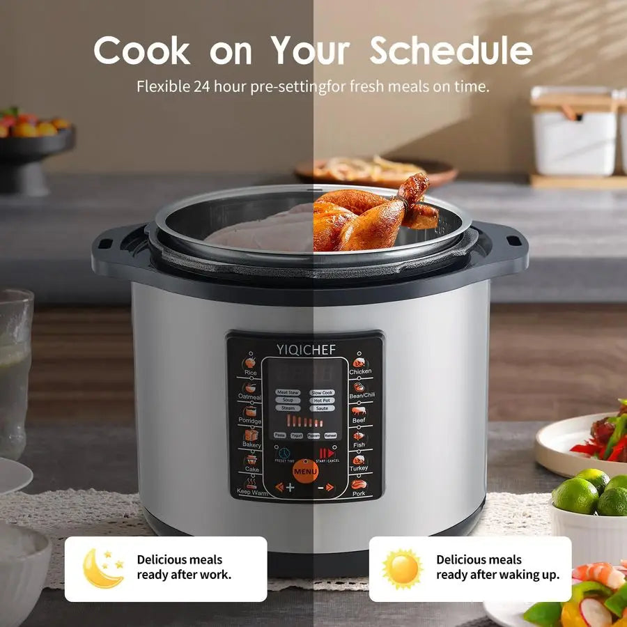 12.8Qt Commercial Electric Pressure Cooker, Digital Control, 304 Stainless steel Inner Pot, Serve for 1525 people, 1600W 120V wi