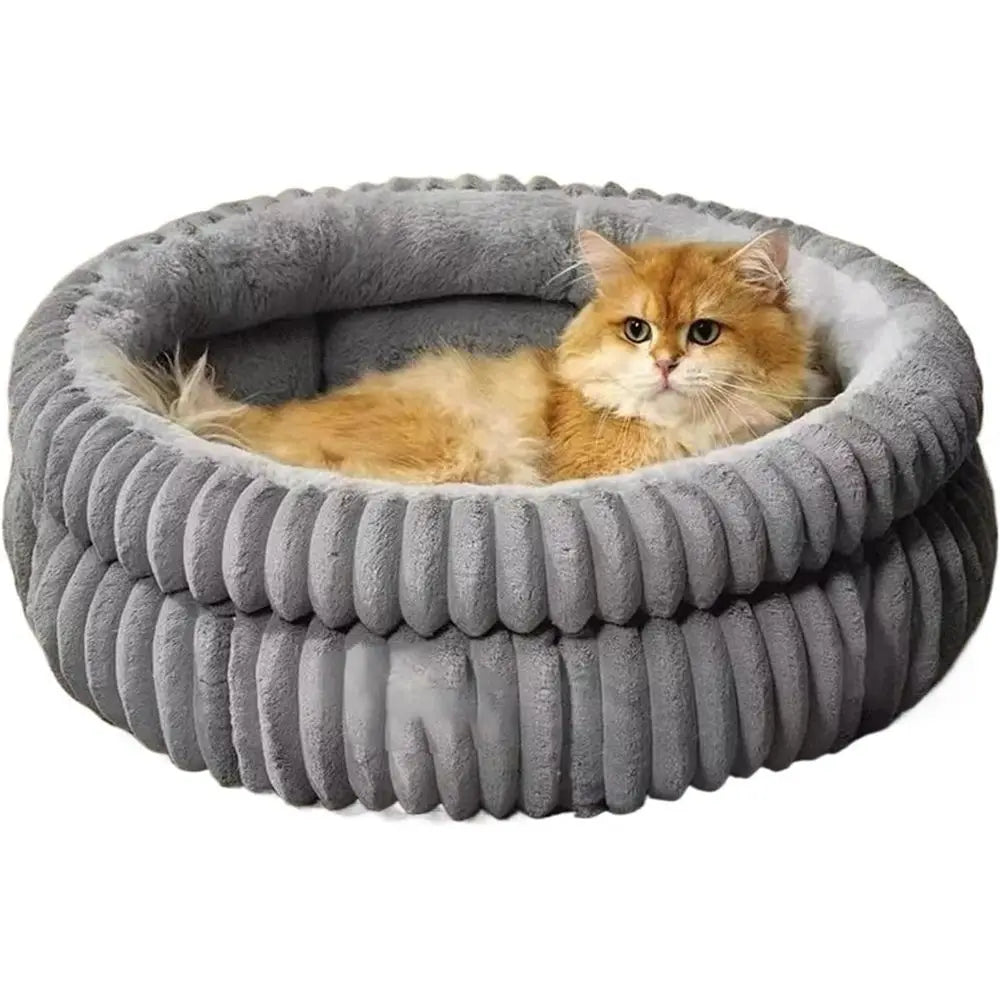 Winter Warmth Milk Velvet Enclosed Pet House for Small Dogs and Cats, Medium, Black, 58cm Diameter