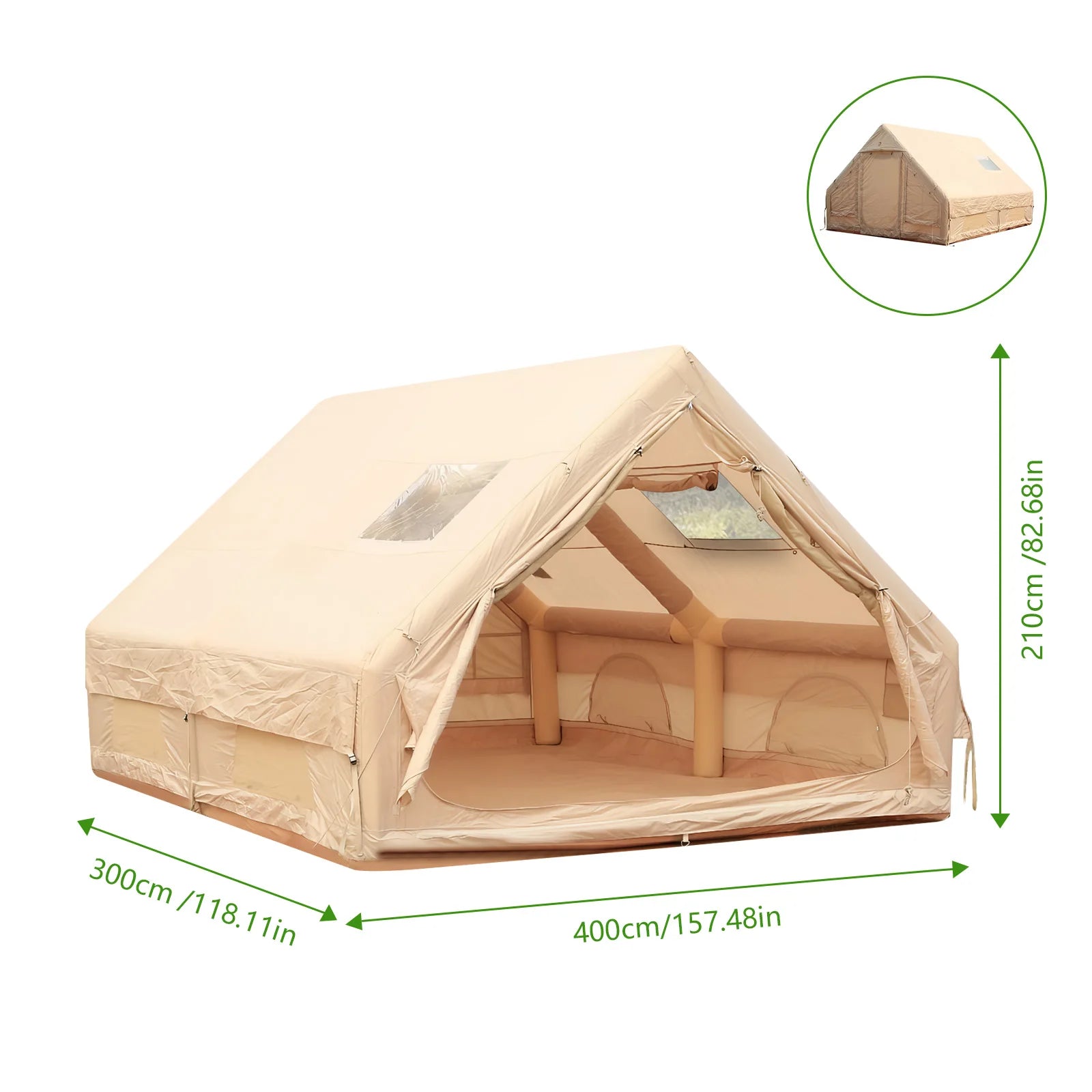 Inflatable Tent with Skylight 12-Square-Meter Air Glamping Tents Sunproof Inflatable House Outdoor Camping Waterproof Tent