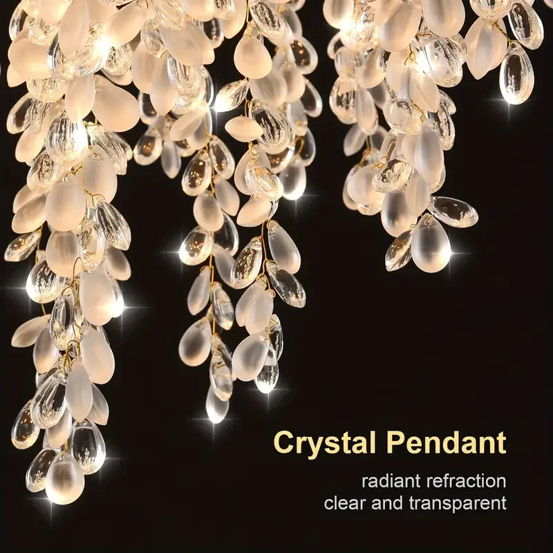Modern golden crystal pendant light, 23.62 inch dimmable hanging raindrop pendant light, suitable for living rooms/entrances