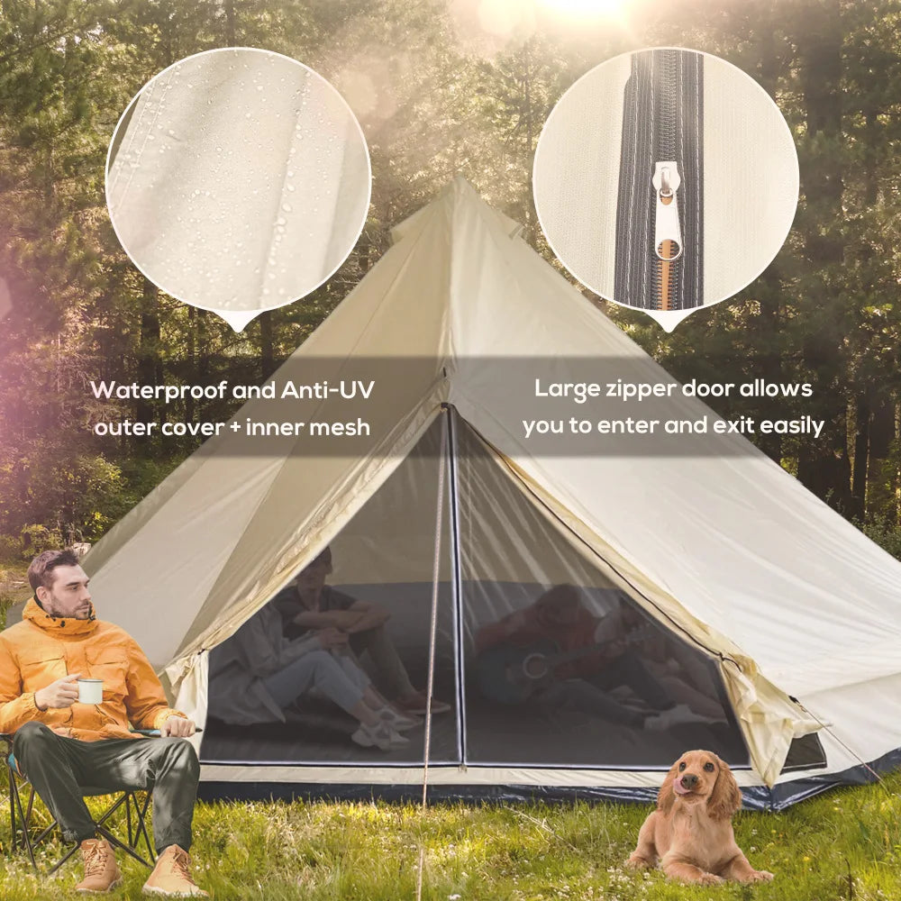 Luxury Mongolian Style 16ft Glamping Bell Tent Waterproof Breathable Canvas Family Yurt Shelter With Stargazing Window Capacity