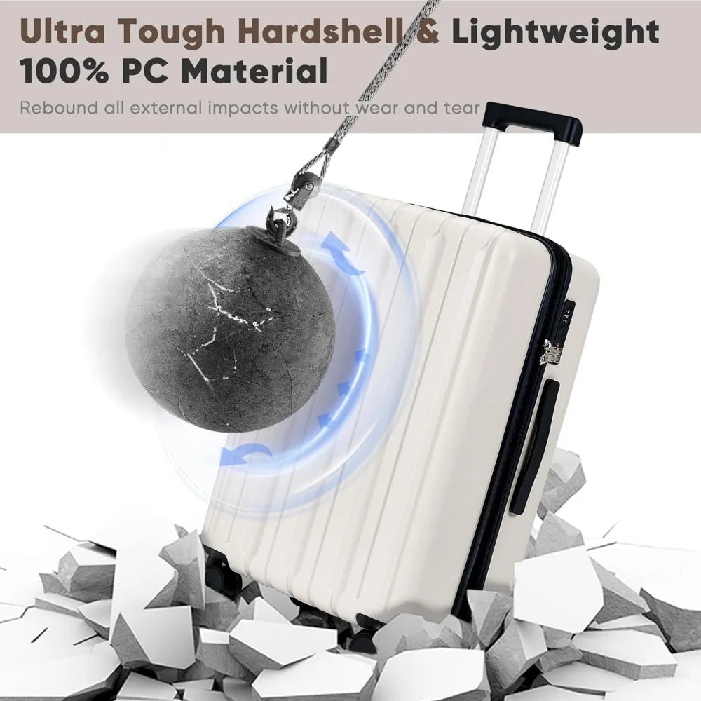 Showko Luggage 3-Piece Set: Durable 100% PC Hardshell Expandable Luggage with TSA Lock and Double Spinner Wheels - 20 & 24 Sizes