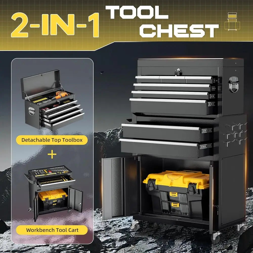 Portable 8-Drawer Rolling Tool Chest with Lock, Mobile Storage Cabinet for Mechanics, Garage, and Workshop