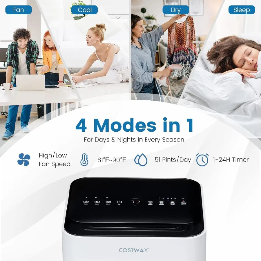 Portable Air Conditioner 10000 BTU AC Unit with Cool Fan Dehumidifier Sleep Mode for Rooms up to 350 Sq.Ft Includes 24H Timer C
