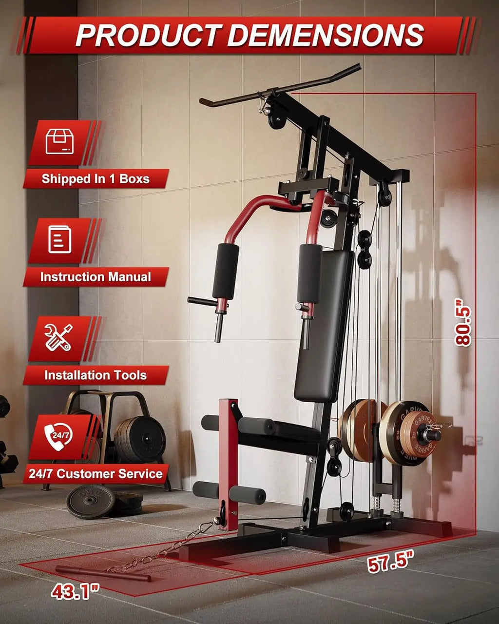 Home Gym Machine,Workout Equipment for Strength Training,Full Body,with Chest Press,LAT Pulldown,Leg Extension & Cable System