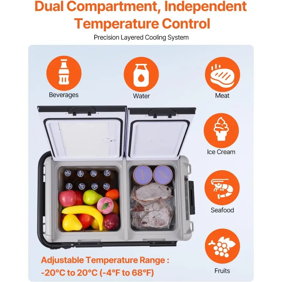 X40K Refrigerator 42.3 Qt Dual Storage Zones Car Fridge Electric Cooler with Telescopic Handle Portable Freezer for Vehicle Cam