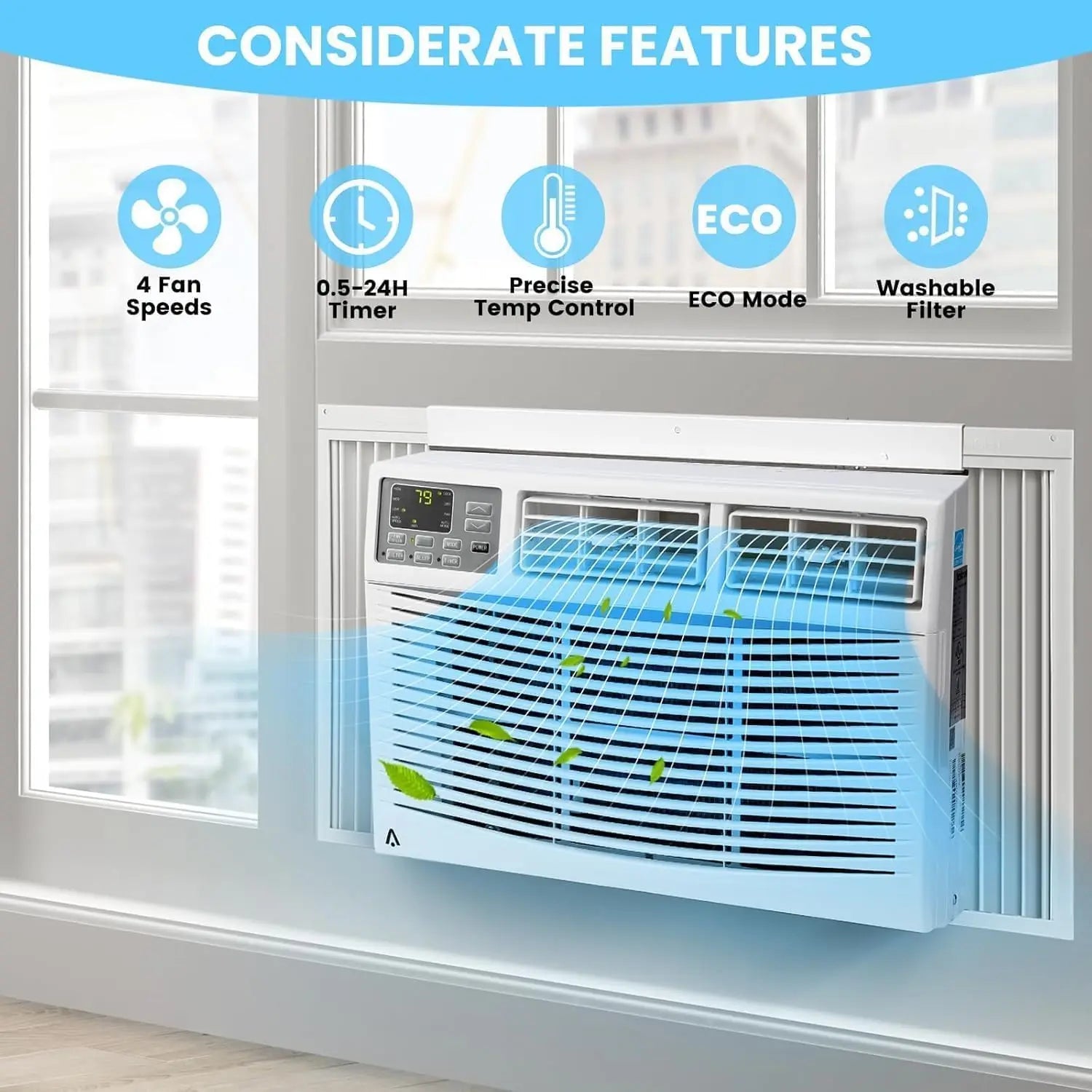 6000/8000/10000 BTU Window Air Conditioner Cools 250-450 Sq.Ft Window AC Unit With Remote Control 3 Speeds For Home Commercial