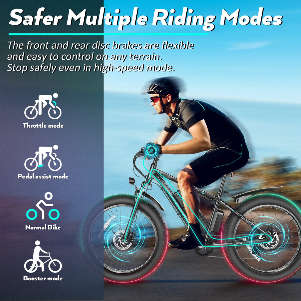 Vivi F26FUL 26" x 4.0 Fat Tire Electric Bike with 500W Motor, 48V 13Ah Removable Battery, 7 Speed, 25MPH, Cruise Control