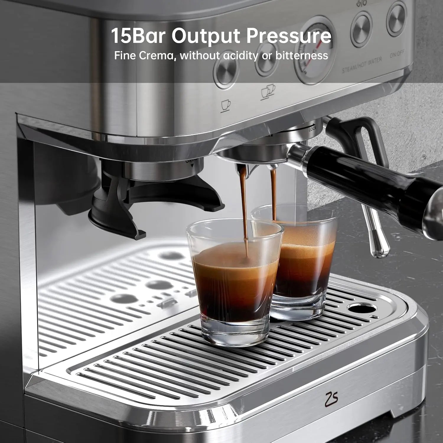 Espresso Machine Stainless Steel Coffee Machine with Milk Frother& Grinder 15 Bar Pump 58mm Sieve Handle Cappuccino Latte Maker