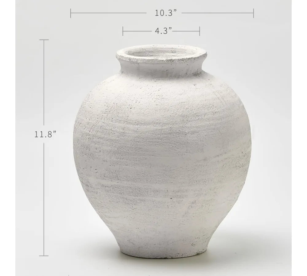 Large White Ceramic Vase 11.8" Tall Zen Style Rustic Farmhouse Decor Pottery Flower Vase for Home