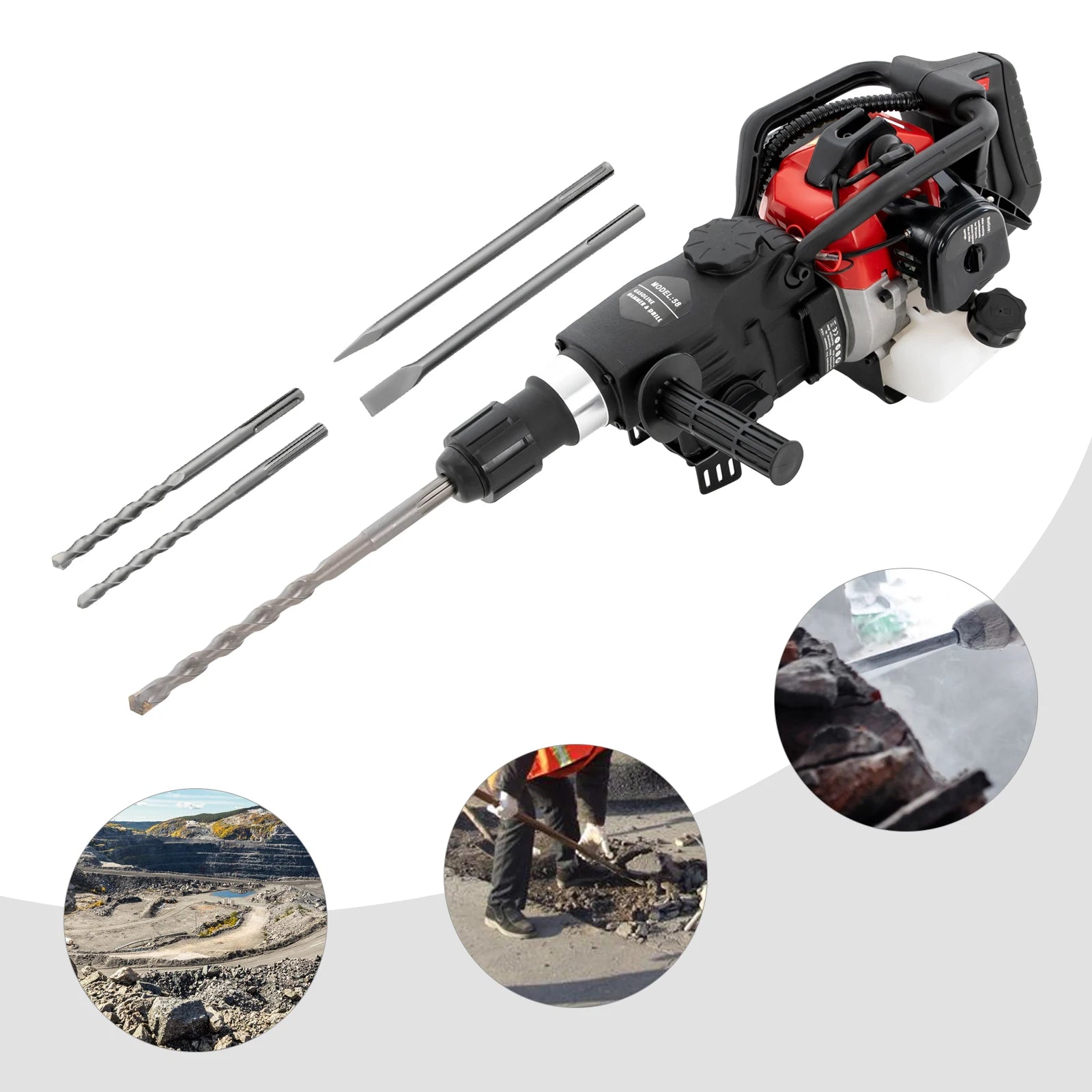 33CC Demolition Jack Hammer Hand Pull Start Single Cylinder Air Cooling, 2-stroke for Drilling Crushing