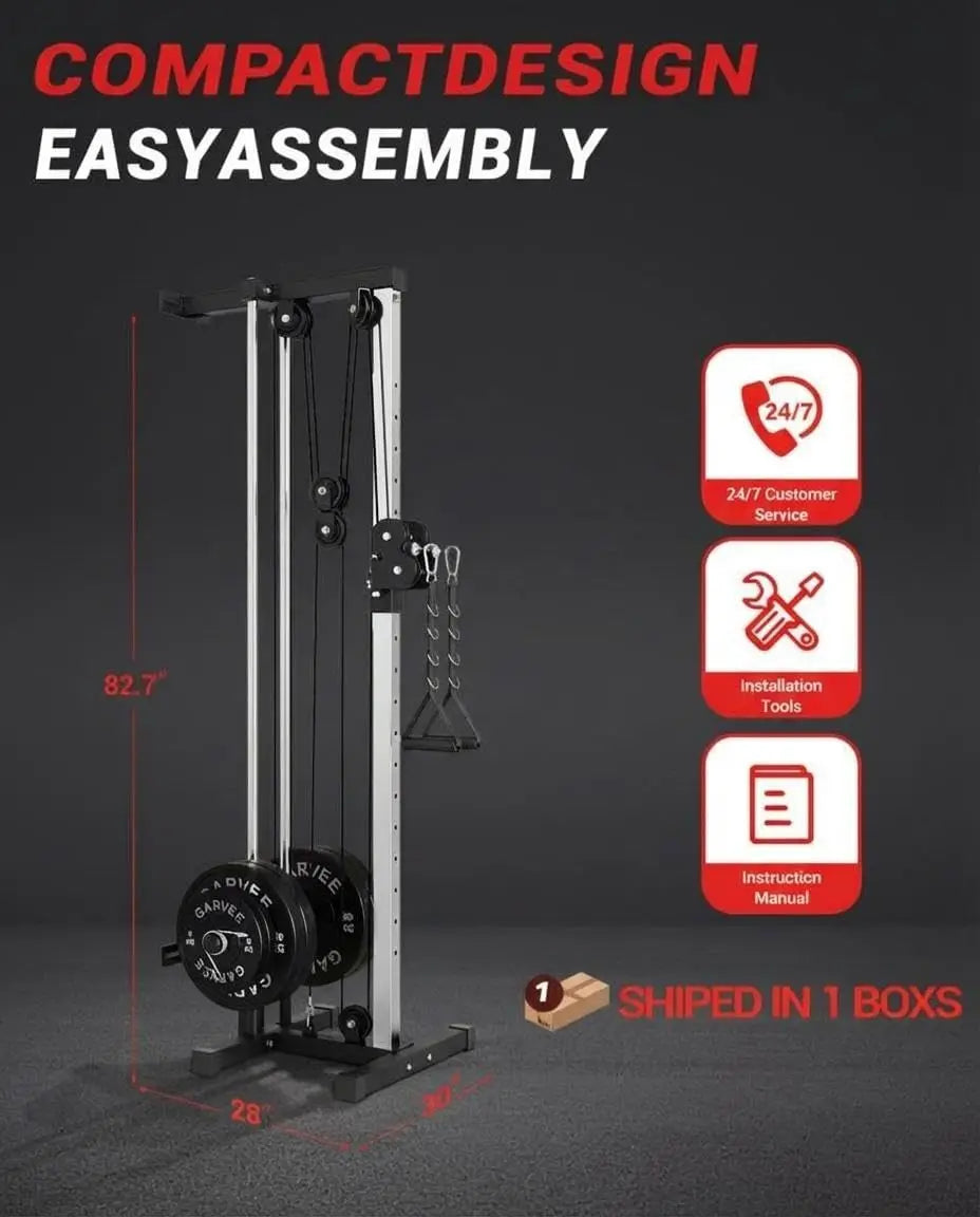 Wall Mount Cable Station, 18 Position Height Adjustable LAT Pulldown Machine with Dual Pulley System, Cable Crossover Machine