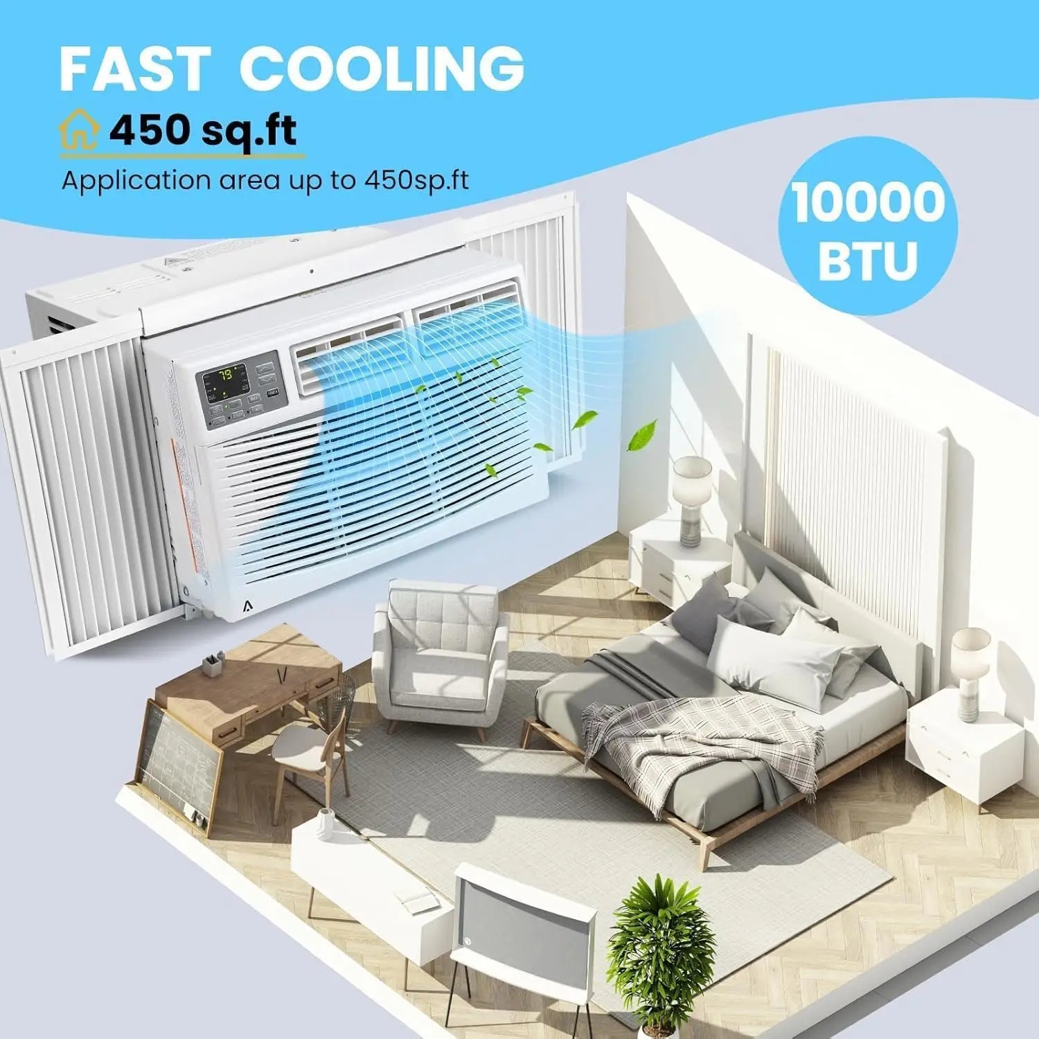 6000/8000/10000 BTU Window Air Conditioner Cools 250-450 Sq.Ft Window AC Unit With Remote Control 3 Speeds For Home Commercial