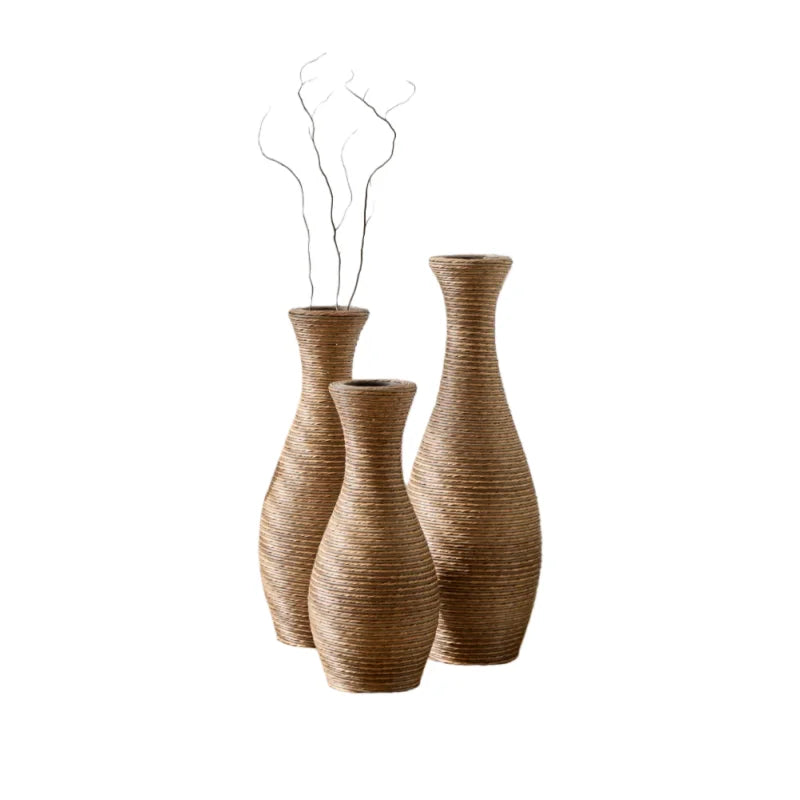 Elegant Beige 3-Piece Artificial Rattan Floor Vase For Outdoor Living Room Or Entrance Hallway Home Decoration Shipping From USA