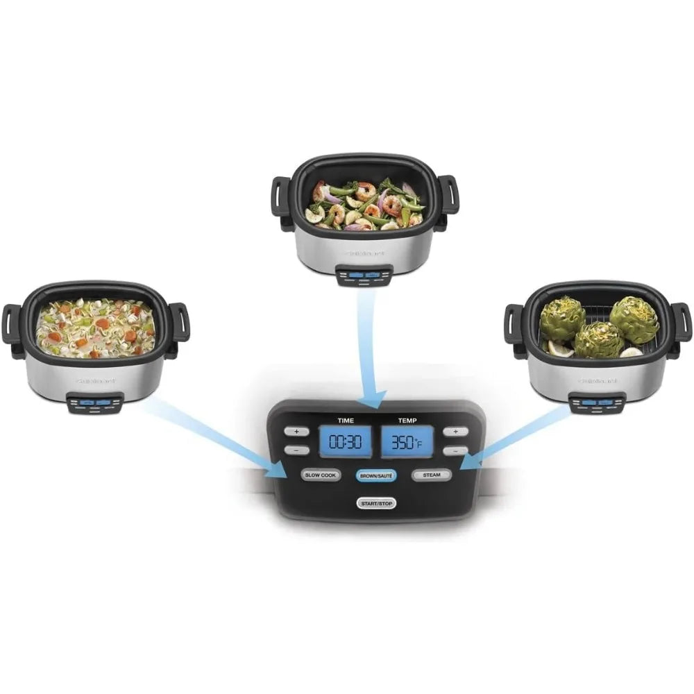 3-In-1 Cook Central 6-Quart Multi-Cooker: Slow Cooker, Multicooker, Brown/Saute, Steamer Cooking Pots Silver
