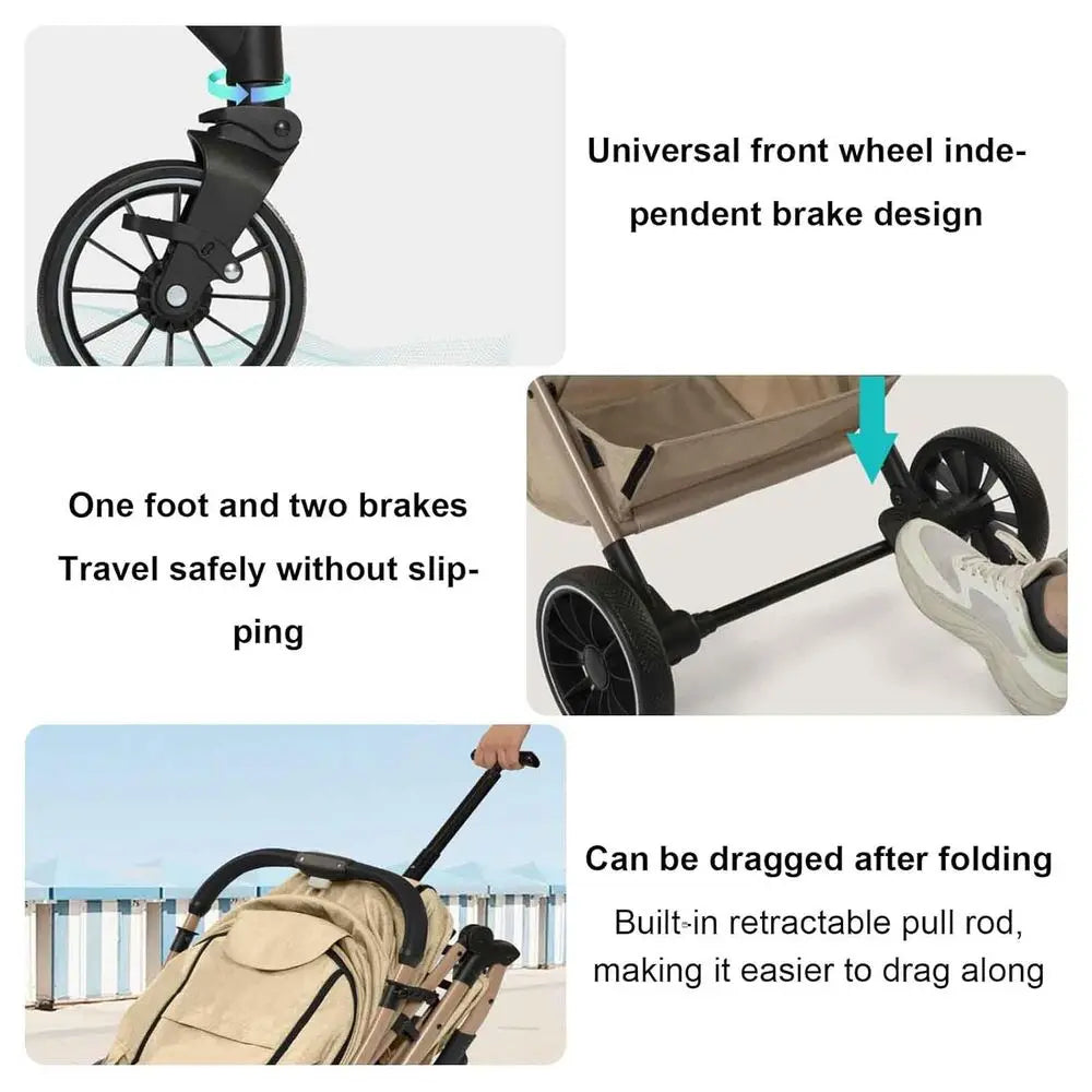 4-Wheel Pet Stroller with Sunshade, Storage, and Safety Belt for Small to Medium Dogs and Cats, Khaki